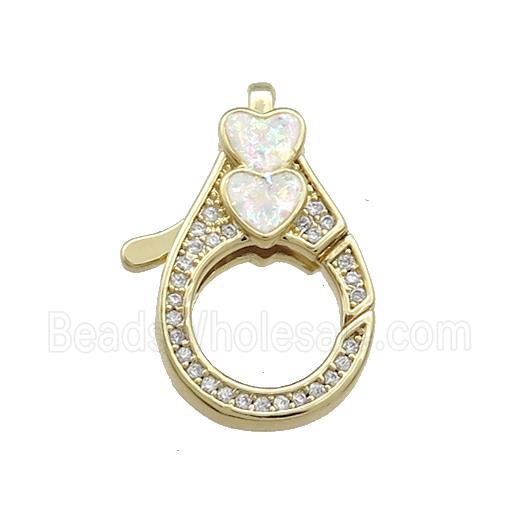 Copper Lobster Clasp Pave Fire Opal Zircon Heart 18K Gold