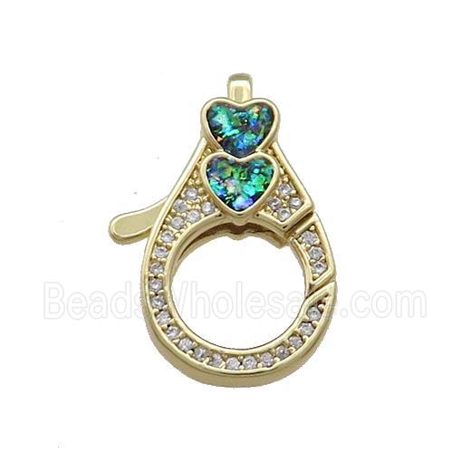 Copper Lobster Clasp Pave Fire Opal Zircon Heart 18K Gold