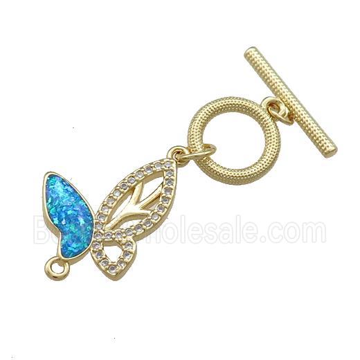Copper Toggle Clasp Pave Fire Opal Zircon Butterfly 18K Gold