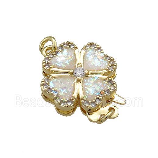 Copper Slide Clasp Pave Fire Opal Zircon Clover 18K Gold