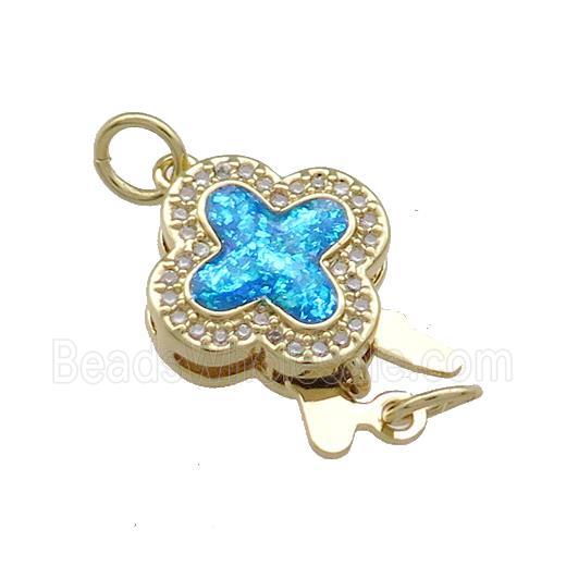 Copper Slide Clasp Pave Fire Opal Zircon Clover 18K Gold