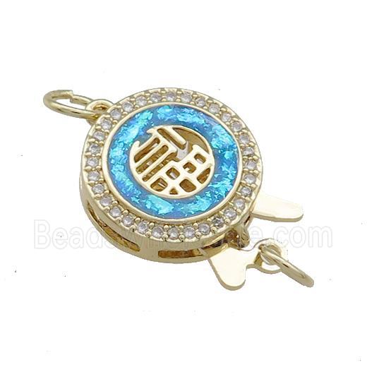 Copper Slide Clasp Pave Fire Opal Zircon LuckyFu Circle 18K Gold