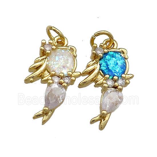 Copper Kids Pendant Pave Fire Opal Zircon 18K Gold Mixed