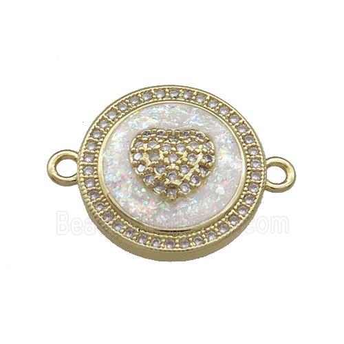 Copper Circle Connector Pave Fire Opal Zircon Heart 18K Gold