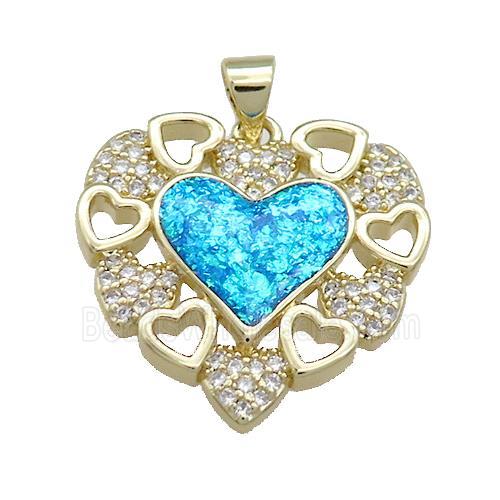 Copper Heart Pendant Pave Fire Opal Zircon 18K Gold