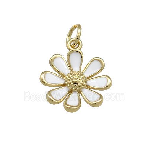 Copper Daisy Pendant Flower White Enamel Gold Plated