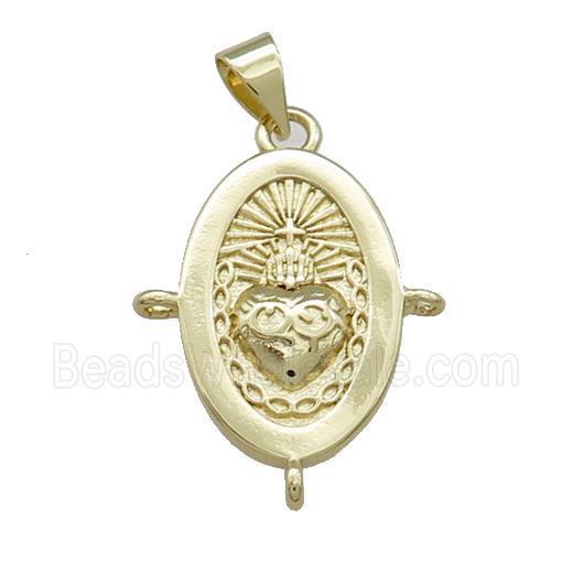 Sacred Heart Charms Religious Copper Oval Pendant Gold Plated