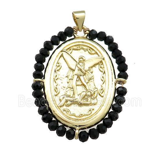 Fairy Charms Copper Oval Pendant With Black Crystal Glass Wire Wrapped Gold Plated