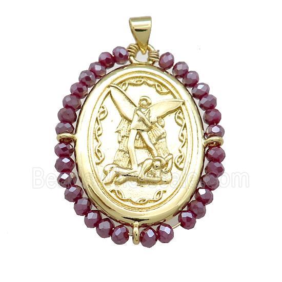 Fairy Charms Copper Oval Pendant With Crystal Glass Wire Wrapped Gold Plated