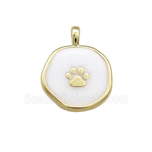 Copper Circle Pendant Paw White Enamel Gold Plated