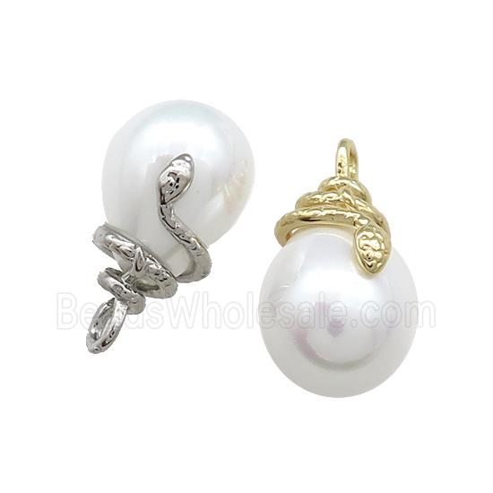 Copper Snake Pendant Pave Pearlized Shell Mixed