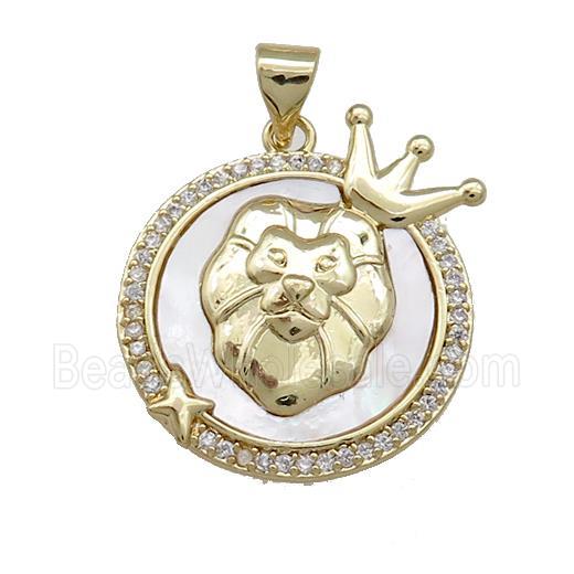 Zodiac Leo Charms Copper Circle Pendant Pave Shell Zircon 18K Gold Plated