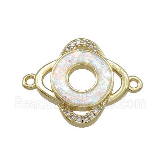 Copper Clover Connector Pave White Fire Opal Zircon Circle 18K Gold Plated