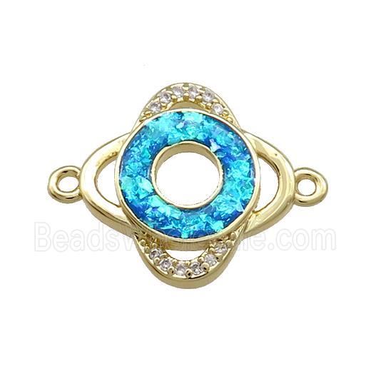 Copper Clover Connector Pave Blue Fire Opal Zircon Circle 18K Gold Plated