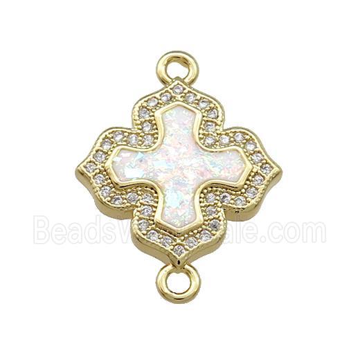 Copper Cross Connector Pave White Fire Opal Zircon 18K Gold Plated