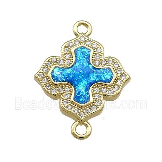 Copper Cross Connector Pave Blue Fire Opal Zircon 18K Gold Plated