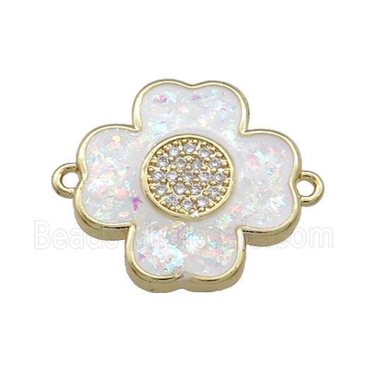 Copper Clover Connector Pave White Fire Opal Zircon 18K Gold Plated