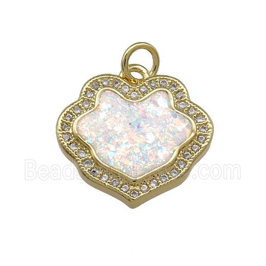 Copper Flower Pendant Pave White Fire Opal Zircon 18K Gold Plated
