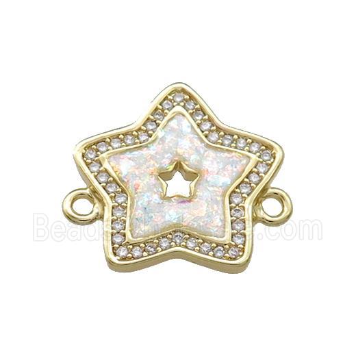 Copper Star Connector Pave White Fire Opal Zircon 18K Gold Plated