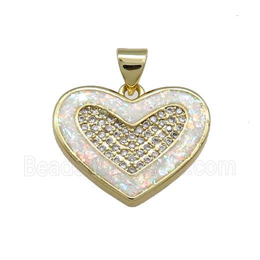 Copper Heart Pendant Pave White Fire Opal Zircon 18K Gold Plated