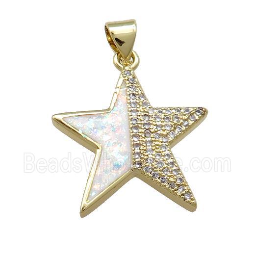 Copper Star Pendant Pave White Fire Opal Zircon 18K Gold Plated