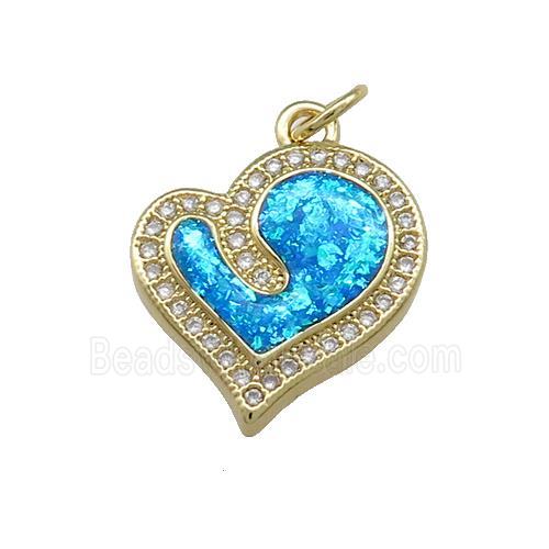 Copper Heart Pendant Pave Blue Fire Opal Zircon 18K Gold Plated