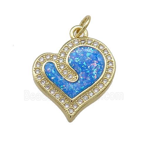 Copper Heart Pendant Pave Blue Fire Opal Zircon 18K Gold Plated