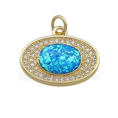 Copper Oval Pendant Pave Blue Fire Opal 18K Gold Plated
