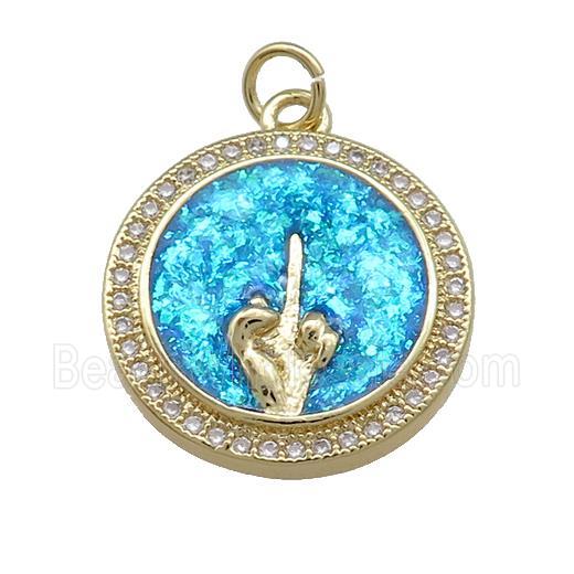 Copper Circle Pendant Pave Blue Fire Opal Zircon Hand 18K Gold Plated