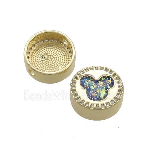 Copper Button Beads Pave Multicolor Fire Opal 18K Gold Plated
