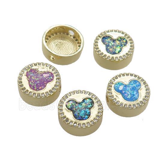 Copper Button Beads Pave Fire Opal Circle 18K Gold Plated Mixed