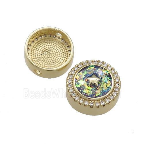 Copper Button Beads Pave Multicolor Fire Opal Star 18K Gold Plated