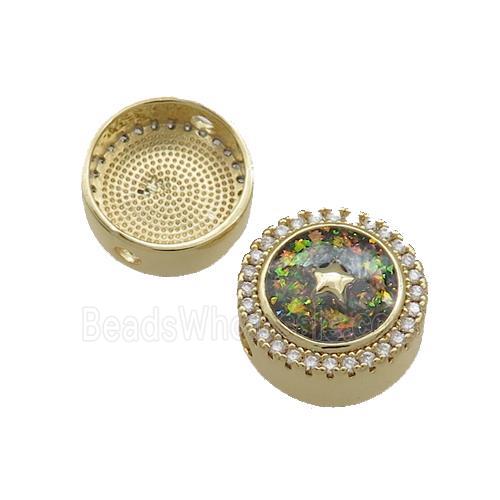 Copper Button Beads Pave Multicolor Fire Opal Star 18K Gold Plated