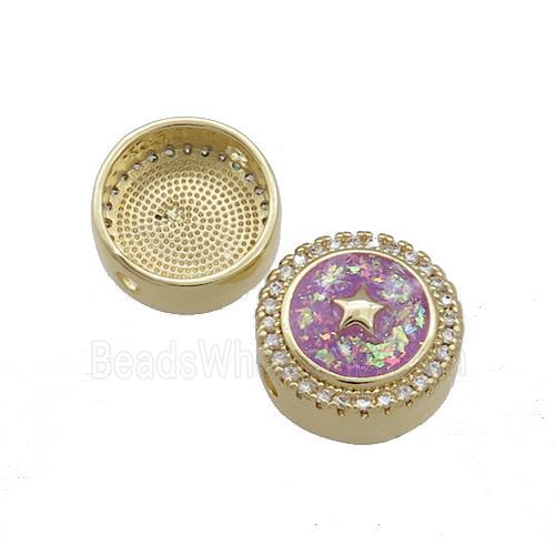 Copper Button Beads Pave Fuchsia Fire Opal Star 18K Gold Plated
