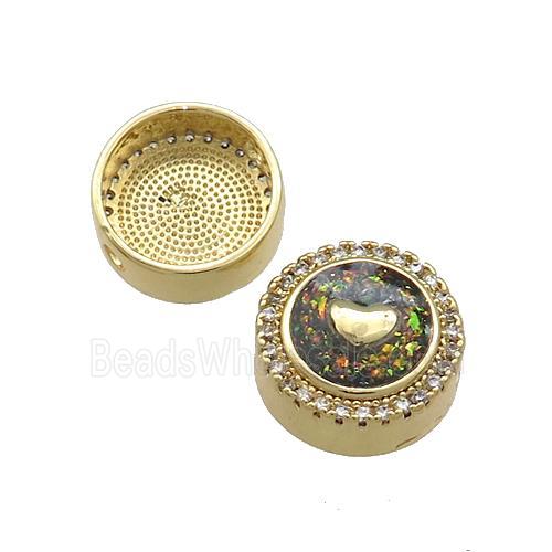 Copper Button Beads Pave Multicolor Fire Opal Heart 18K Gold Plated
