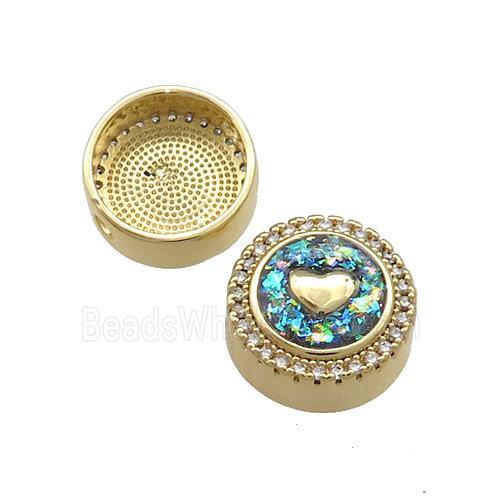 Copper Button Beads Pave Fire Opal Heart 18K Gold Plated