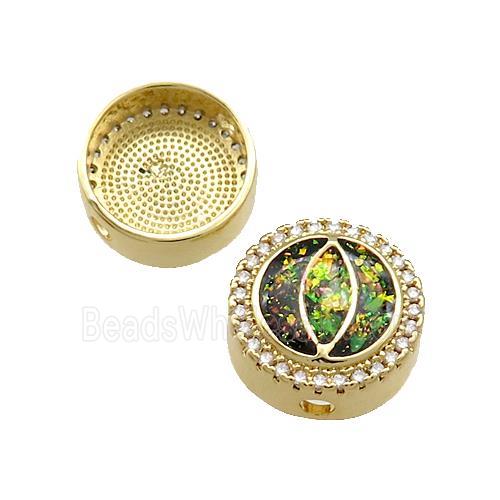 Copper Button Beads Pave Multicolor Fire Opal Eye 18K Gold Plated