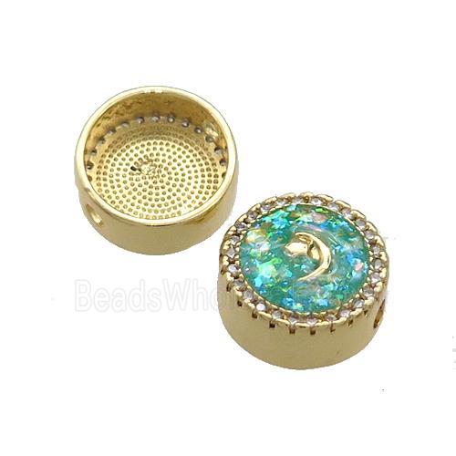 Copper Button Beads Pave Green Fire Opal Moon Star 18K Gold Plated
