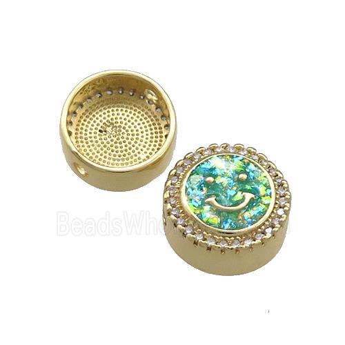 Copper Button Beads Pave Green Fire Opal Happyface 18K Gold Plated