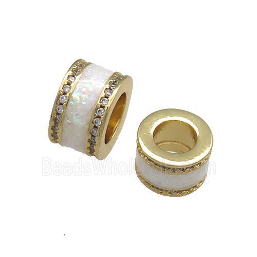 Copper Tube Beads Pave White Fire Opal Large Hole 18K Gold Plated