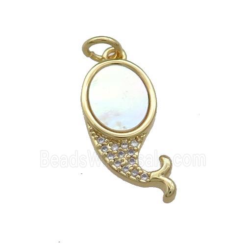 Mermaid Charms Copper Pendant Pave Shell Zircon 18K Gold Plated