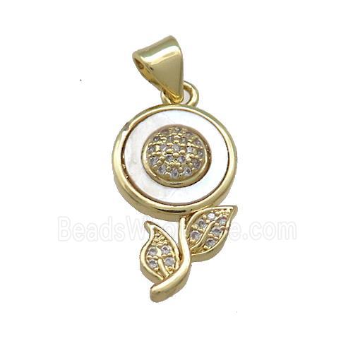 Copper Sunflower Pendant Pave Shell Zircon 18K Gold Plated