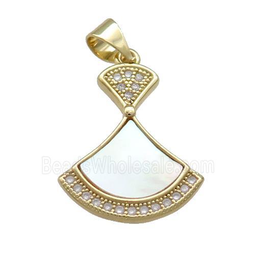 Copper Fan Pendant Pave Shell Zircon 18K Gold Plated