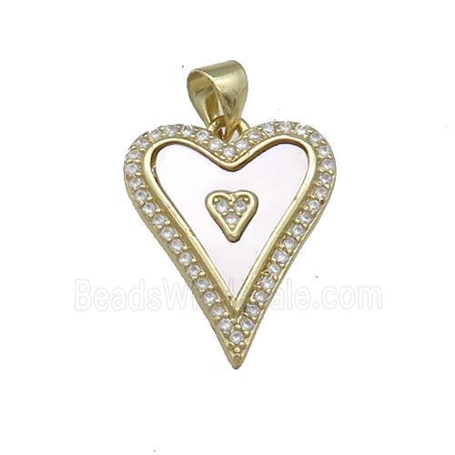 Copper Heart Pendant Pave Shell Zircon 18K Gold Plated