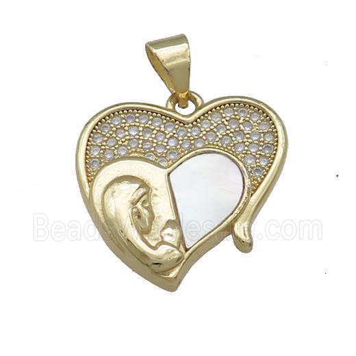 Copper Heart Pendant Pave Shell Zircon MOM 18K Gold Plated