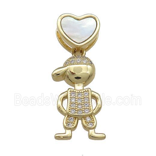Copper Kids Boy Pendant Pave Shell Heart Zircon 18K Gold Plated