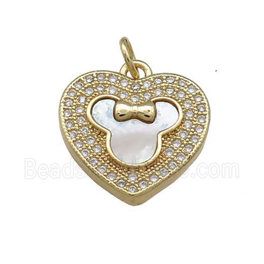 Copper Heart Pendant Pave Shell Zircon 18K Gold Plated