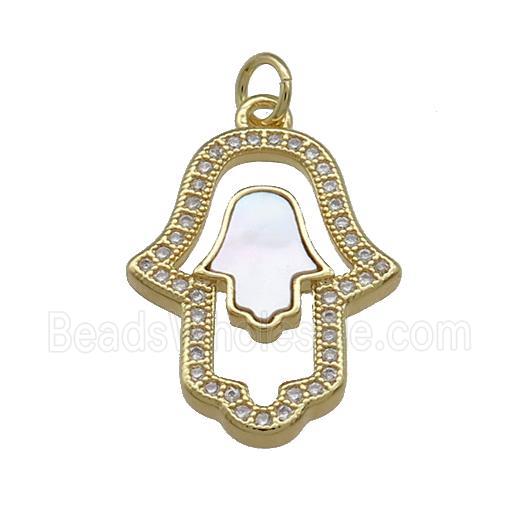 Copper Hamsahand Pendant Pave Shell Zircon 18K Gold Plated