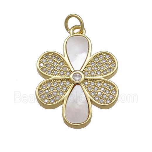 Copper Flower Pendant Pave Shell Zircon 18K Gold Plated