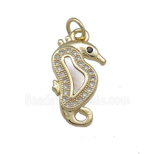 Copper Seahorse Pendant Pave Shell Zircon 18K Gold Plated